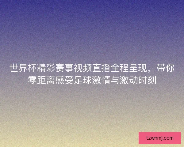 世界杯精彩赛事视频直播全程呈现，带你零距离感受足球激情与激动时刻